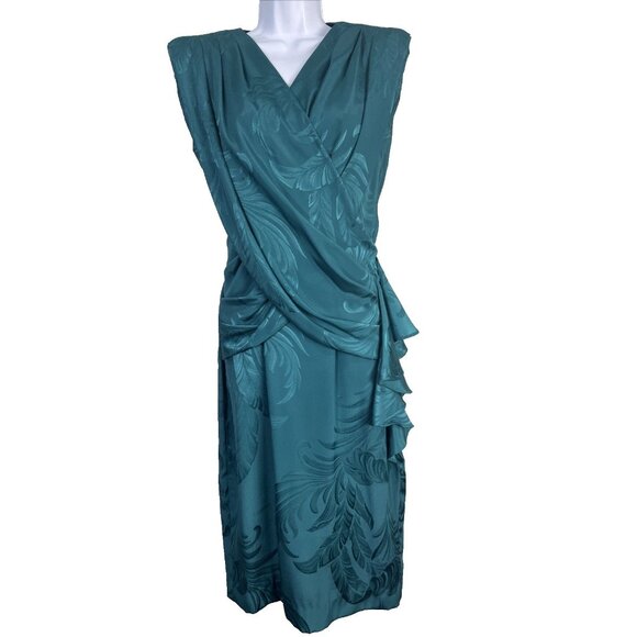 BB Collections Vtg Formal Dress Womens Sz 4 Green Satin Drape Prom Cocktail 80s - Picture 1 of 12